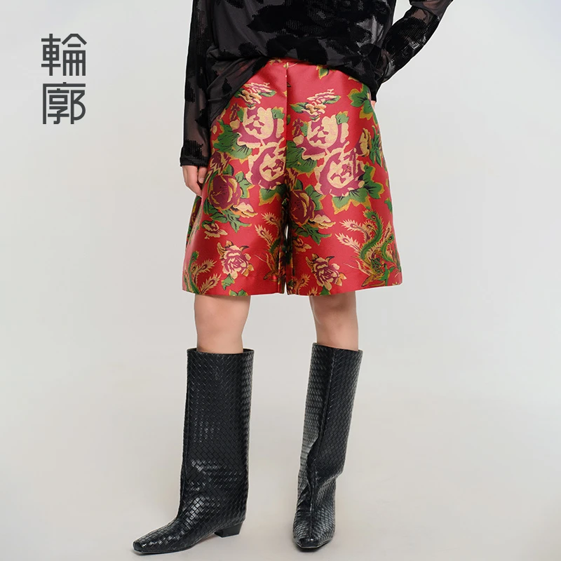 轮廓鸿运当头新中式提花短裤气质休闲时尚百搭五分裤新款L251K005