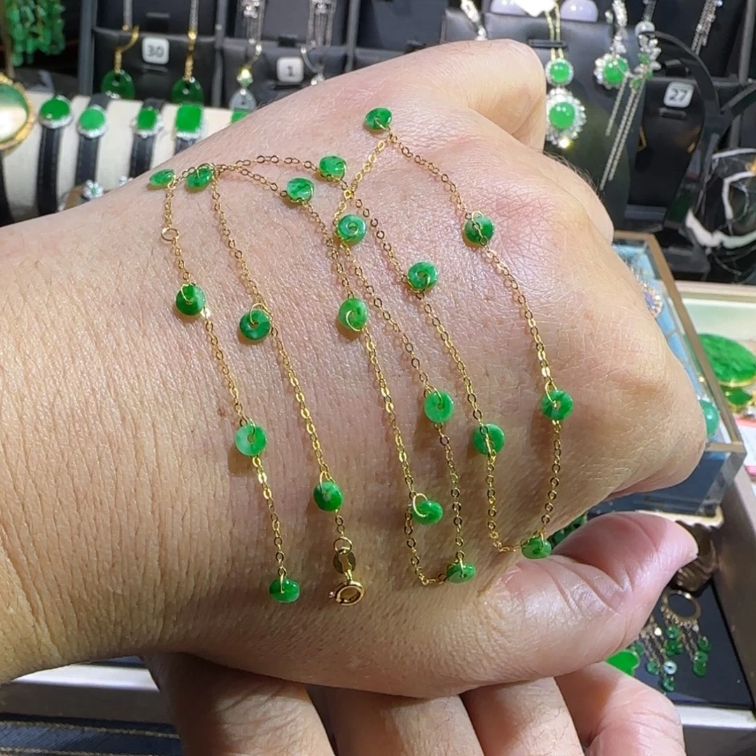 翡翠18K金镶嵌颈饰满天星45cm