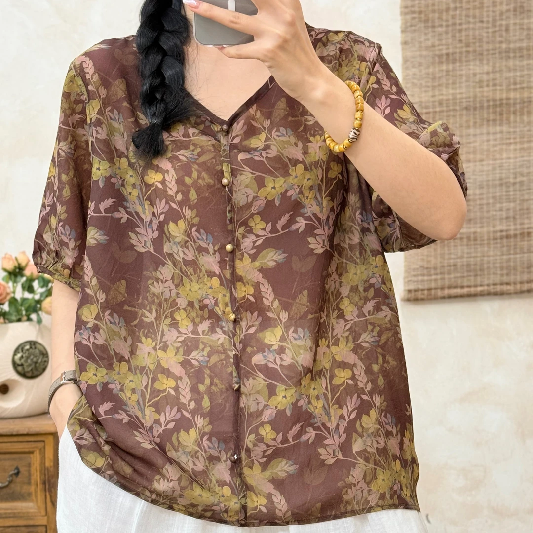 8798新款夏季优雅减龄碎花复古小衫T恤QZ