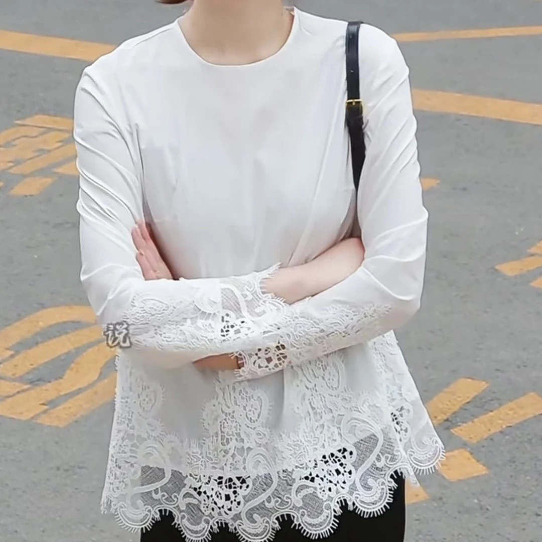 MASIENDI/玛丝恩迪气质时尚百搭打底女士夏季长袖蕾丝上衣330194