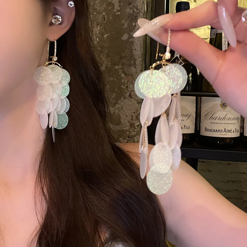 铜合金贝壳耳饰 绝美超仙海边度假风流苏耳环小众气质高级感耳饰
