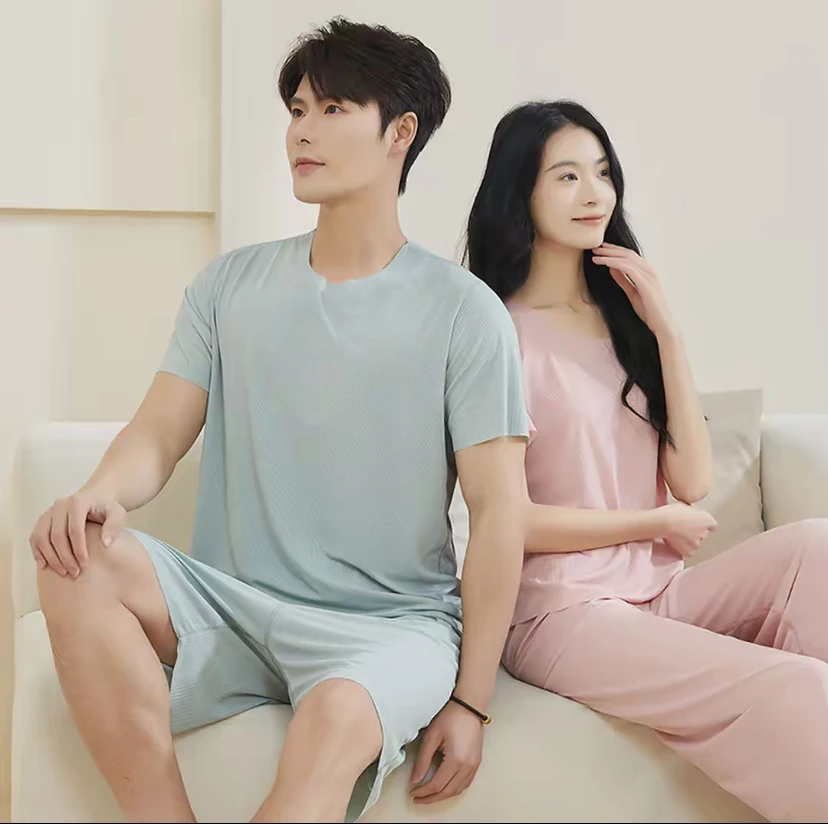 【保罗】套装#爆款情侣冰丝家居服男女薄款圆领新款居家可外穿睡衣