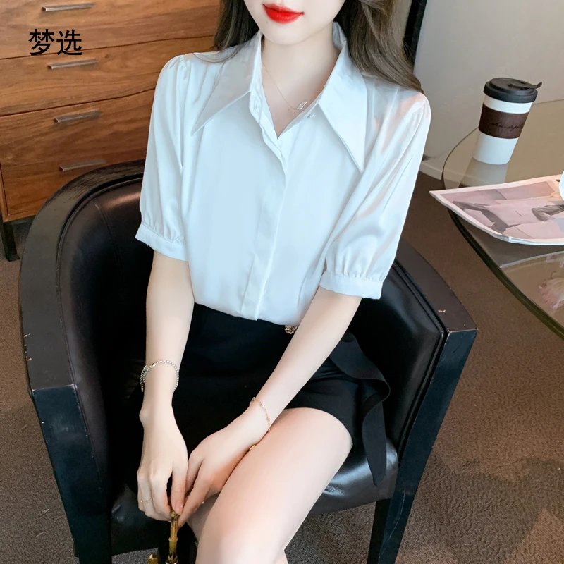 2025年夏季新款简约高级感雪纺衬衫女设计感气质百搭短袖小衫上衣