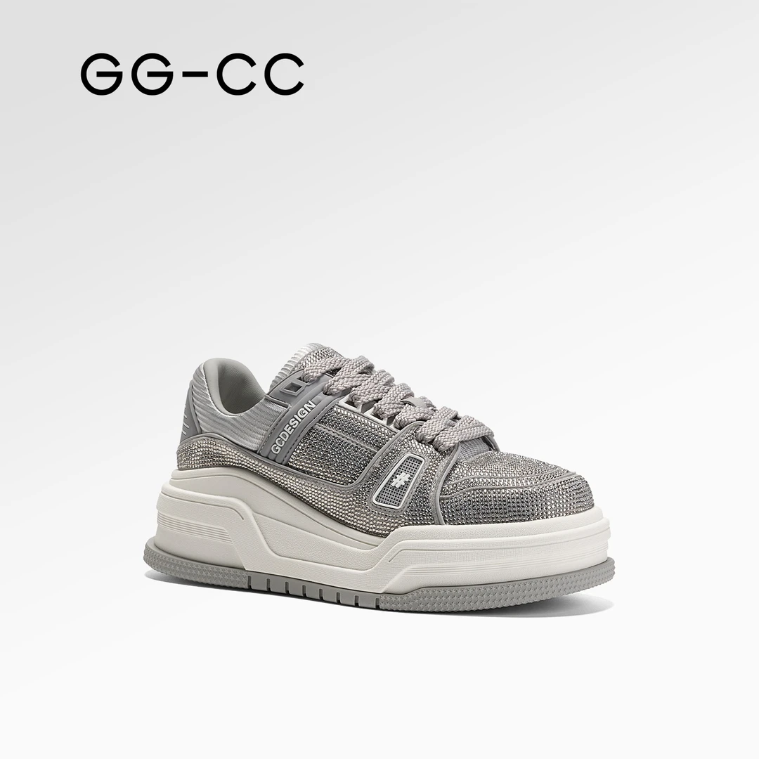 【漂浮星船】GGCC潮流厚底板鞋2025新款增高镶钻休闲鞋女鞋子