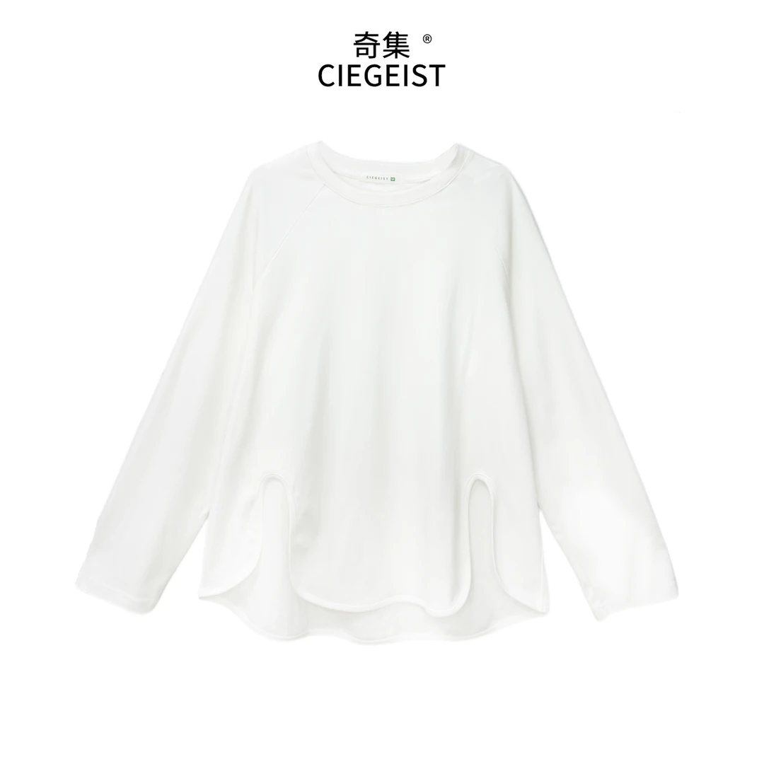2025秋冬设计师款宽松大版休闲百搭下摆开岔打底衫长袖T恤6100