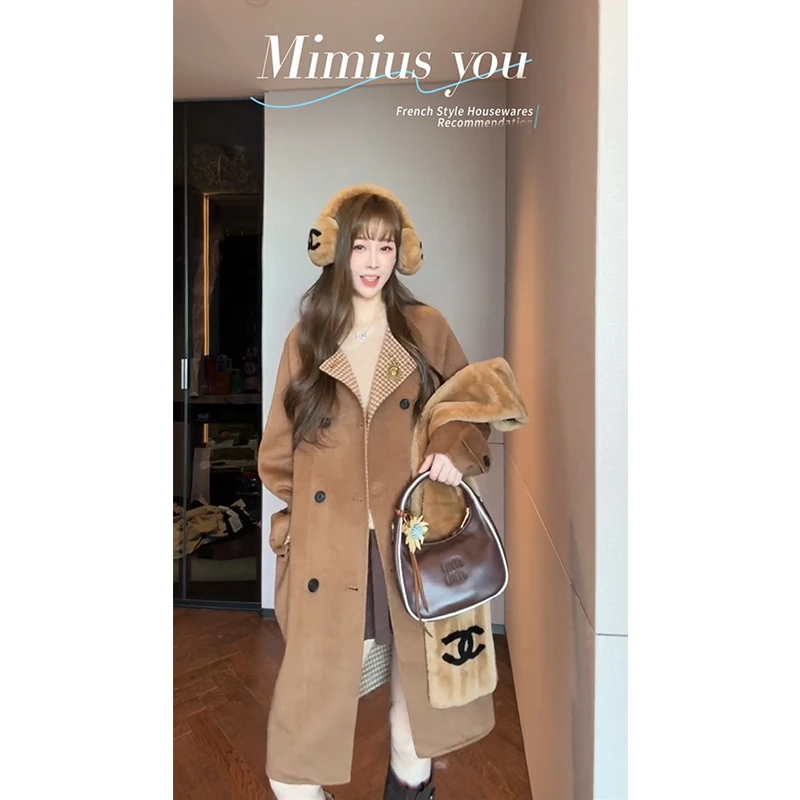 【mimius】U 经典轻奢复古廓形翻领撞色格纹大衣 G08237
