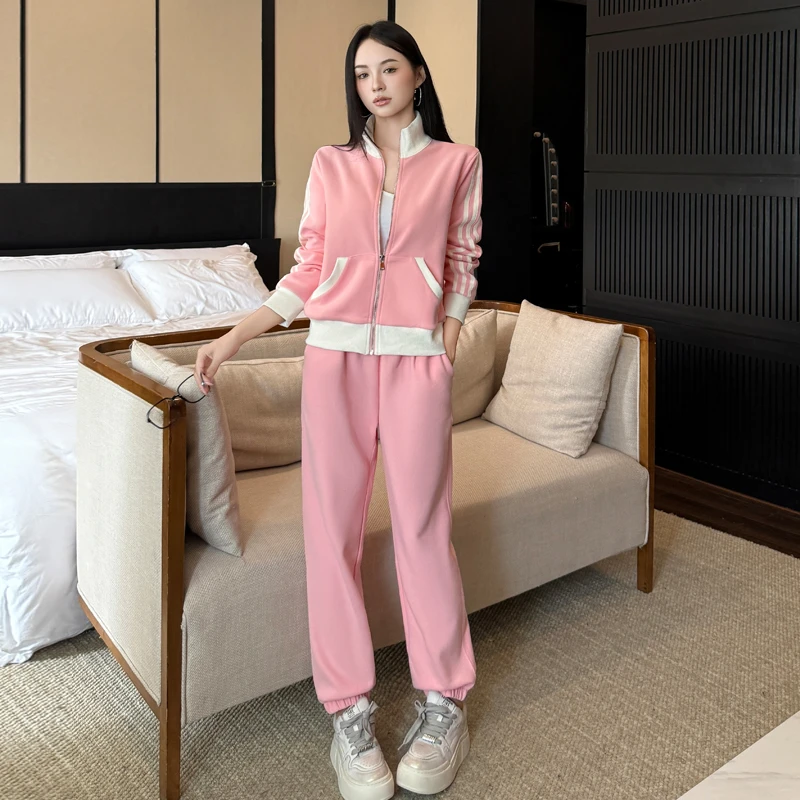 2025秋冬新款时尚休闲运动套装女长袖阔腿裤气质显瘦减龄两件套