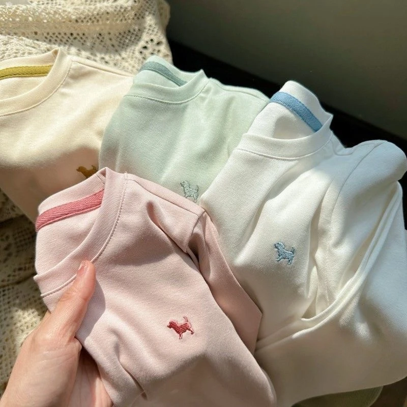女童春秋装长袖2025新款洋气百搭宝宝小狗刺绣童装德绒打底上