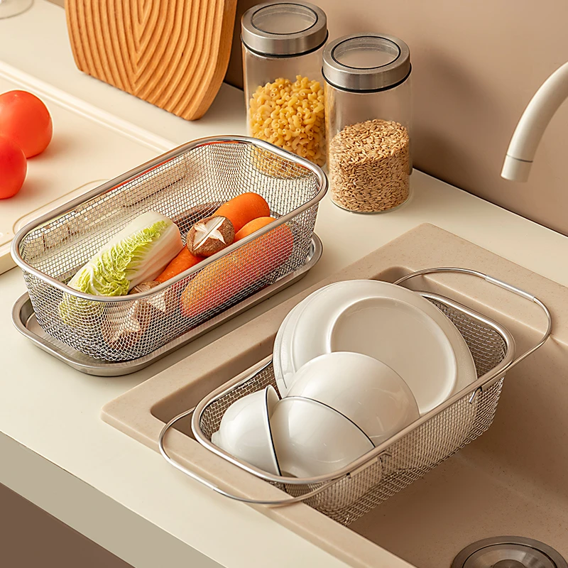 onlycook304不锈钢水槽伸缩沥水篮沥水架厨房水果洗菜盆餐具收纳