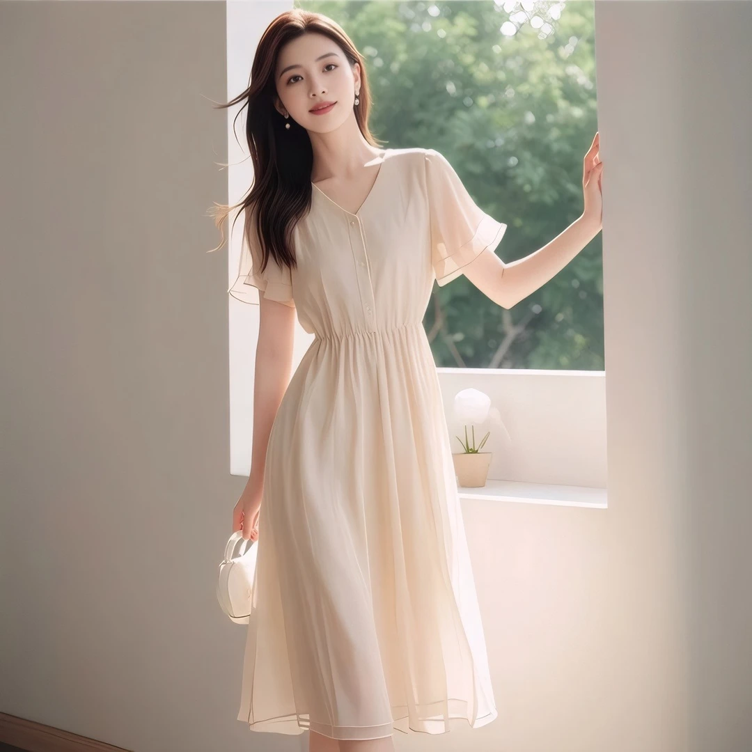 拉夏贝尔短袖连衣裙女款爆款2025网红洋气炸街纯欲慵懒风衣服女装