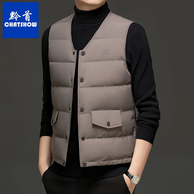爆款白鸭绒男款V领羽绒马甲秋冬时尚薄款内搭外穿蓄热保暖背心男
