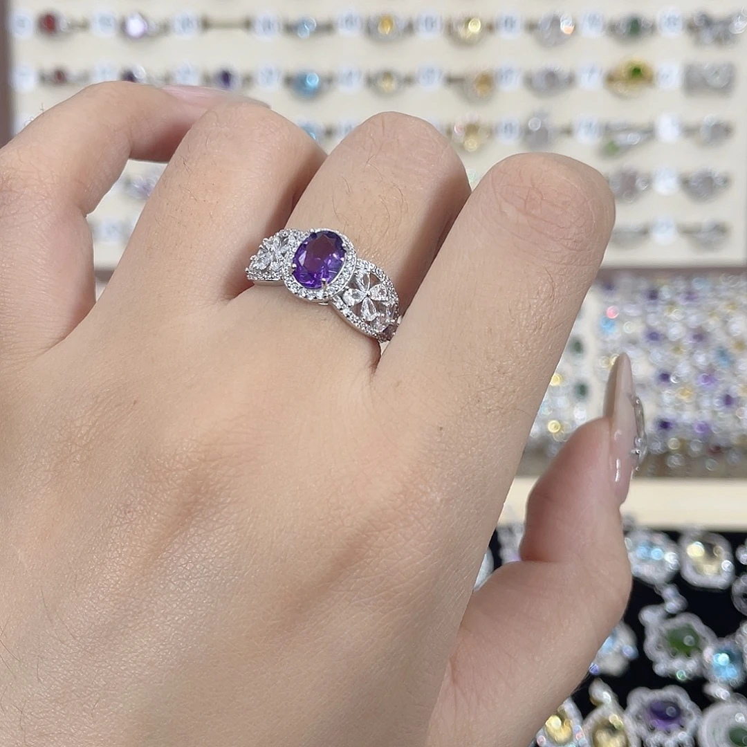 银S925镶嵌紫晶戒指