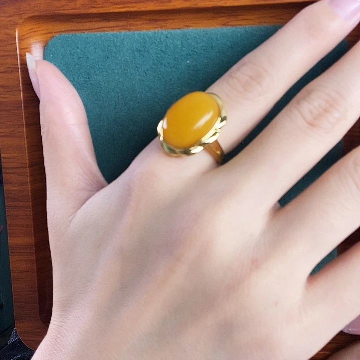银S925镶嵌蜜蜡戒指戒指
