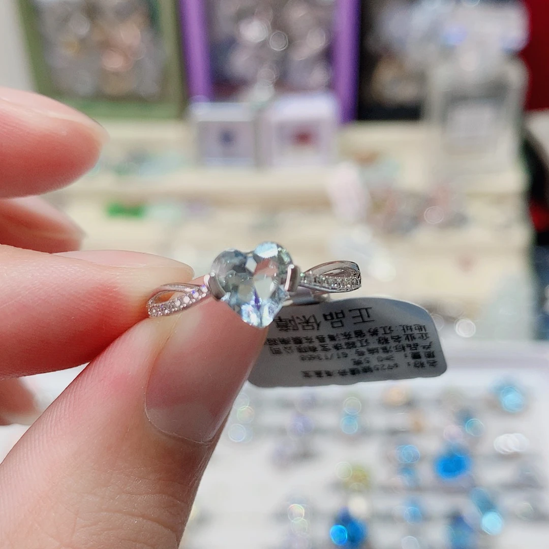 海蓝宝石戒指银S925镶嵌