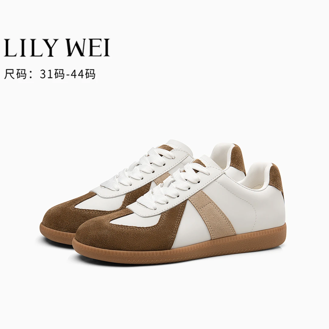 Lily Wei2025年秋新款美式复古德训鞋轻便薄底休闲女鞋小码313233
