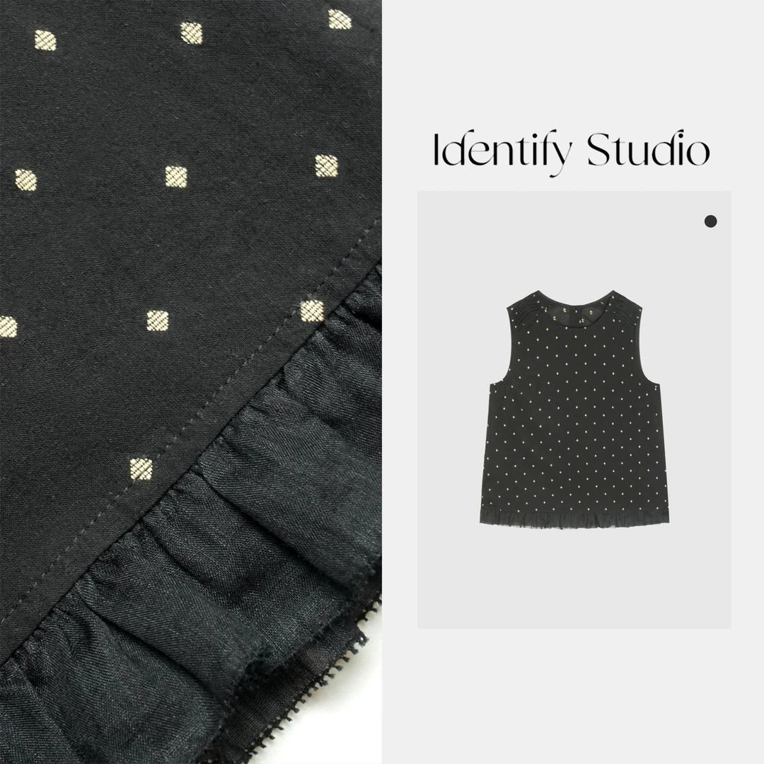IDENTIFY“菠萝蜜”夏季新款百搭波点肩部褶皱设计汉麻马甲25SS
