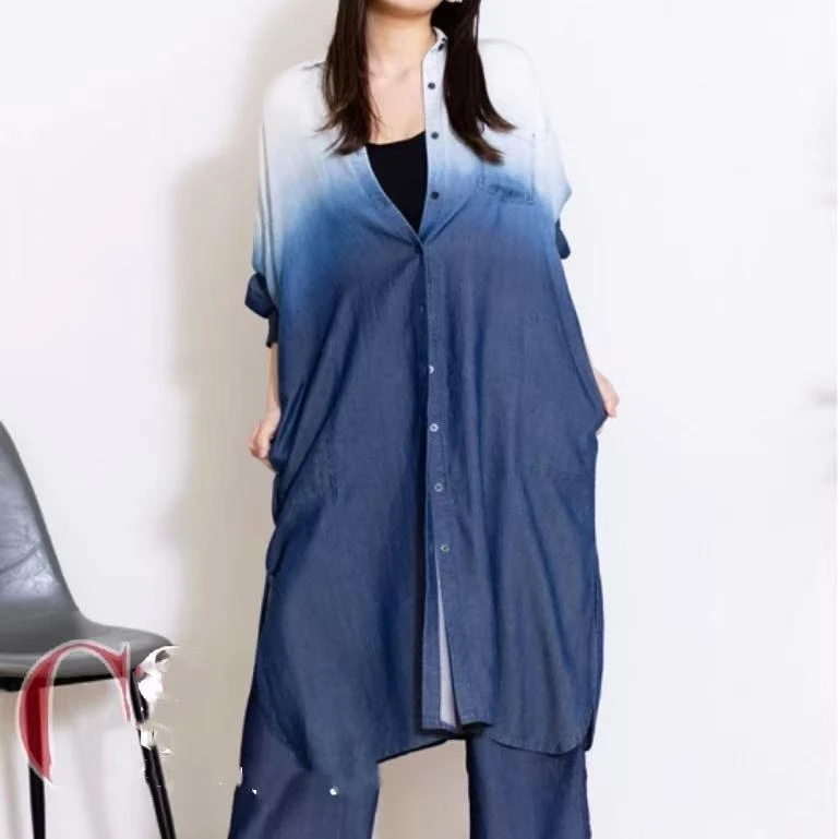 【蓝梦儿严选】夏季轻薄款长款渐变衬衫宽松连衣裙（25022004）