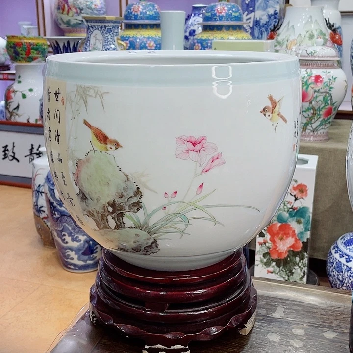花瓶全手工粉彩花鸟招财缸