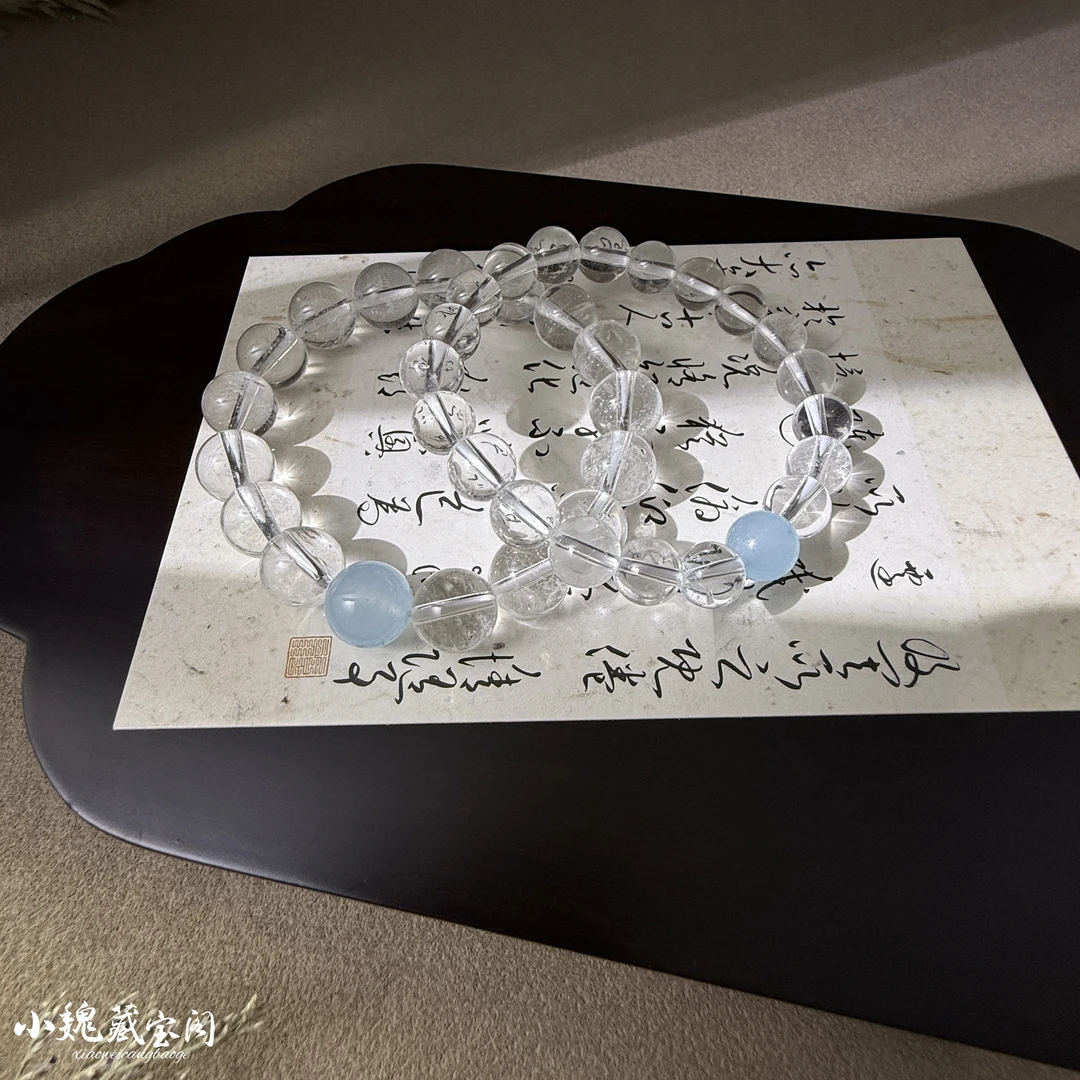 【藏宝阁】“偏爱”疗愈天然白水晶+海蓝宝约10mSL00036 多样性发其一