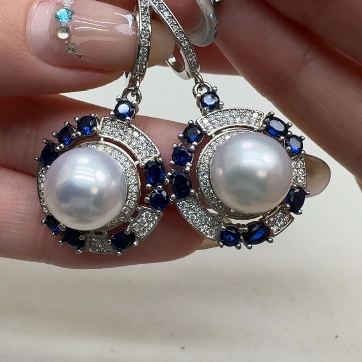 银S925镶嵌海水珍珠耳饰