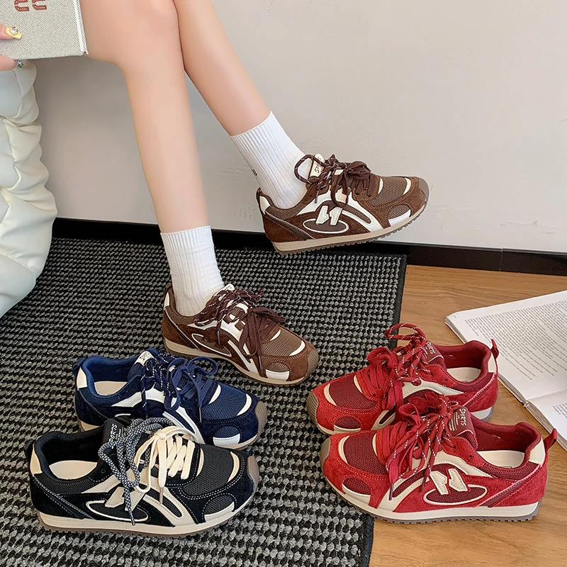 时尚运动休闲鞋女2025秋季新款网面透气德训鞋百搭舒适轻便阿甘鞋