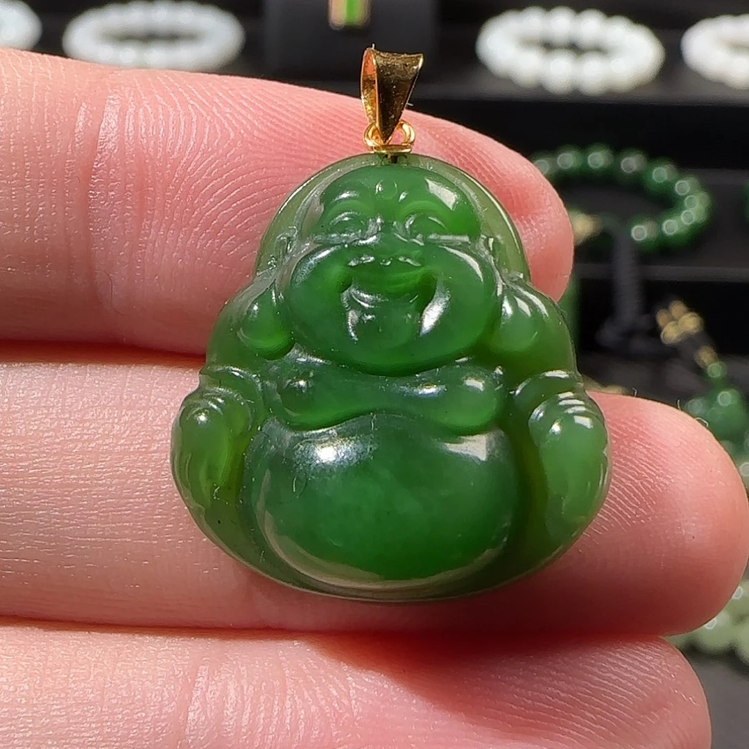 和田玉（碧玉）18K金镶嵌颈饰