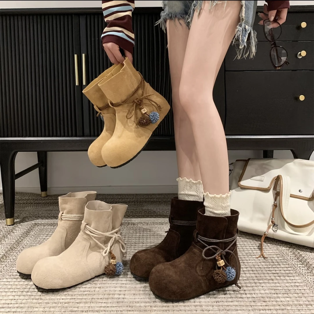 「稳叔」小秋团【增高3-5cm】百搭复古休闲风可爱时尚韩版马丁靴短靴