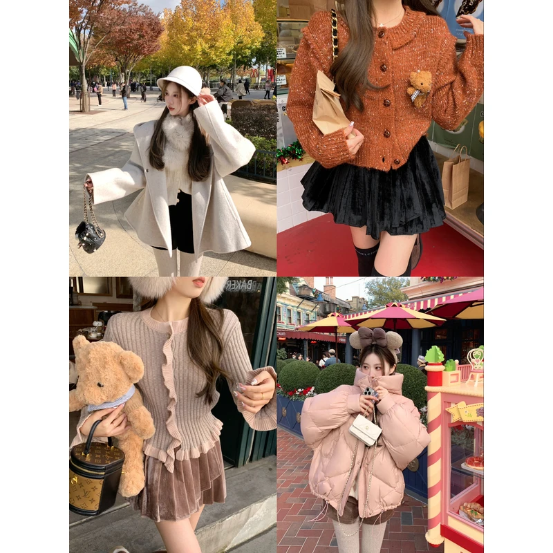 萌萌Ja」丝绒家族 甜美气质粉咖丝绒裙黑色高腰半裙百搭短裤/短裙