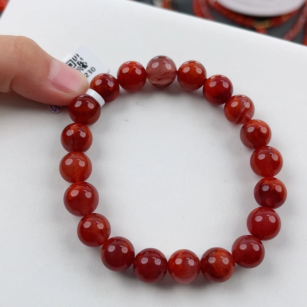 羽***枫未镶嵌手链南红玛瑙瓦西收藏级牛血红圆珠单圈10mm