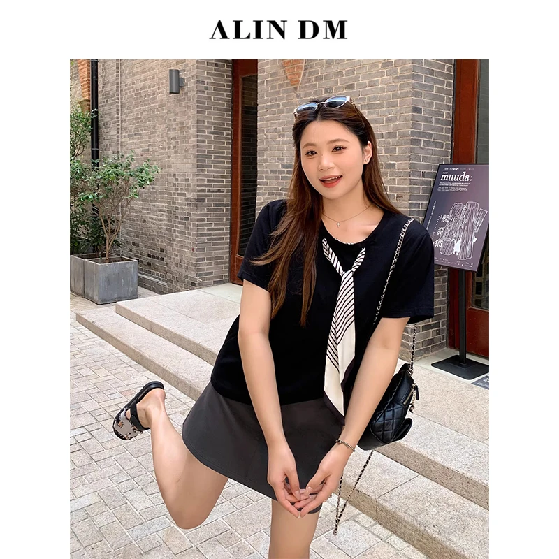 ALINDM【少女手账】大码微胖mm设计感小众短袖T恤-IG5122