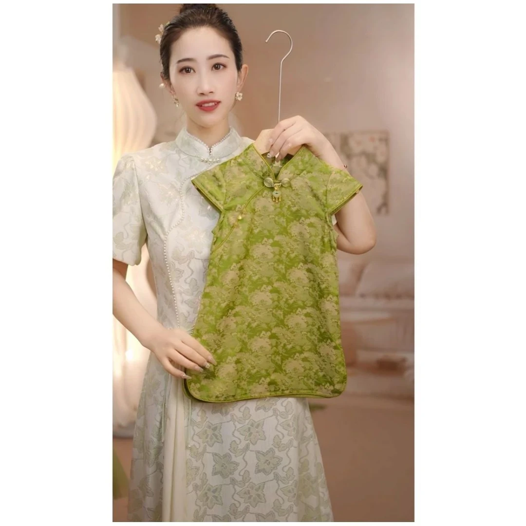 【断码】2025夏季女童新款新中式绸面双面提花复古改良旗袍