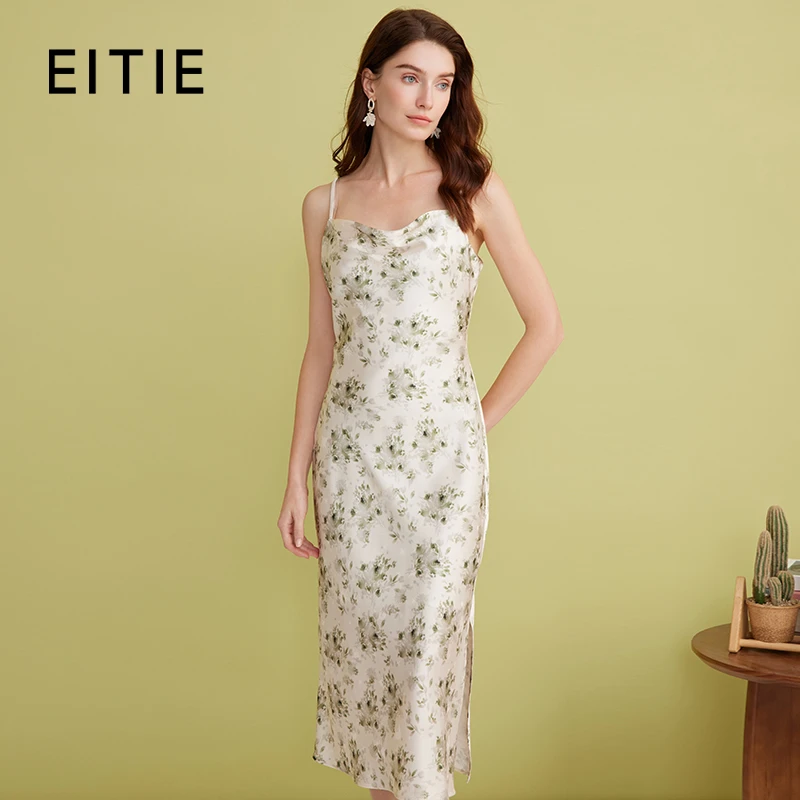 【春季新款】EITIE爱特爱优雅气质通勤印花荡领吊带连衣裙A2507517