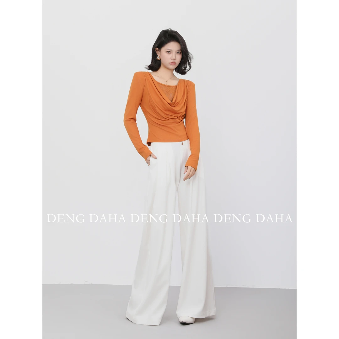 「蕾丝曲线」2025春季新款蕾丝荡领修身显瘦上衣HBZC621140 nnassa