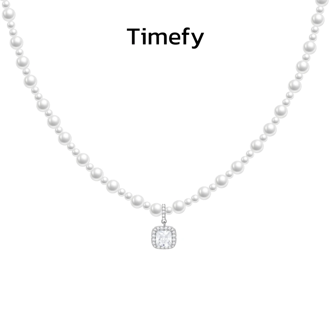 铜合金仿珍珠项链 法式轻奢小众高级感拼接珠珠方糖锁骨链