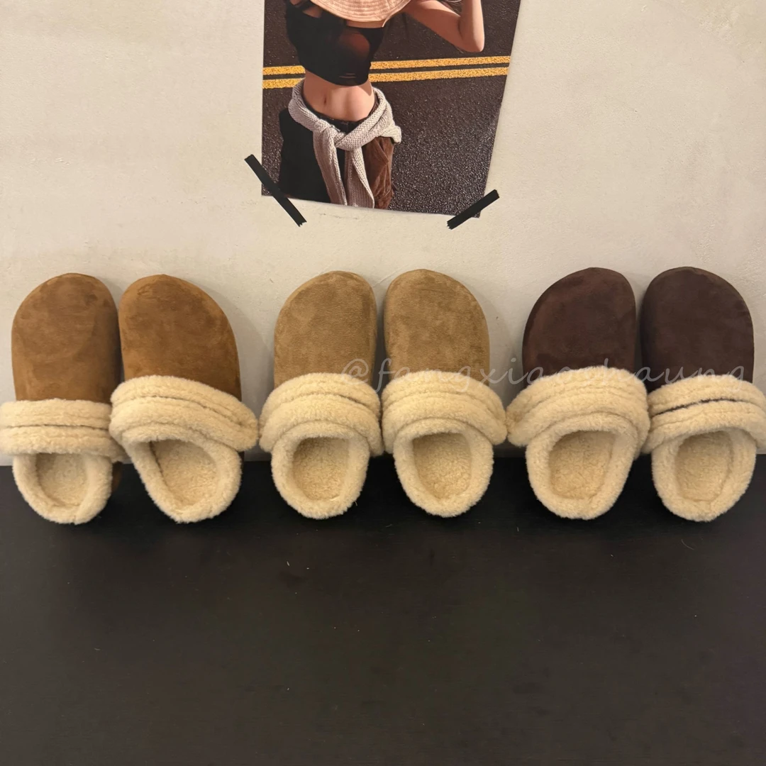 复古厚底毛毛拖鞋女外穿2025冬季加绒包头半拖保暖防滑内增高棉拖