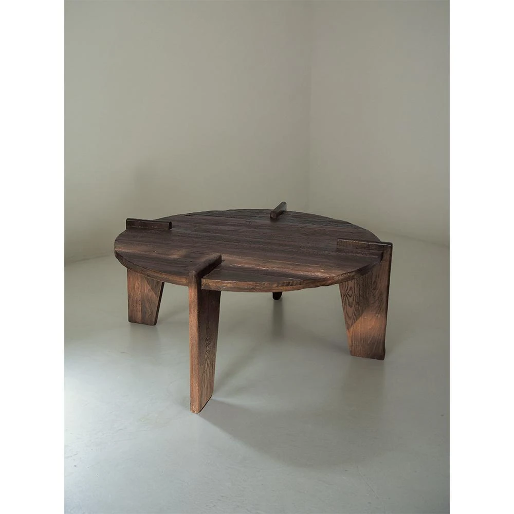 老木头茶几咖啡桌侘寂日式深色小圆桌