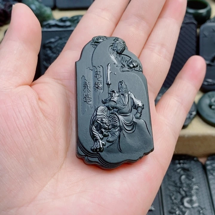 和田玉（青玉）未镶嵌颈饰h****s双面雕刻