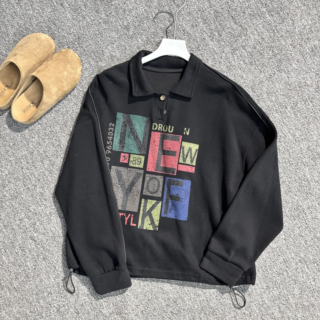 F23 秋季新款衬衫复古开衫长袖鸡心领拼接条纹休闲水洗炒色衬衫