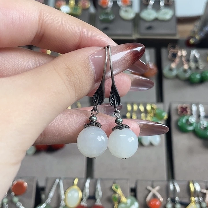 和田玉（白玉）银S925镶嵌耳饰12左右