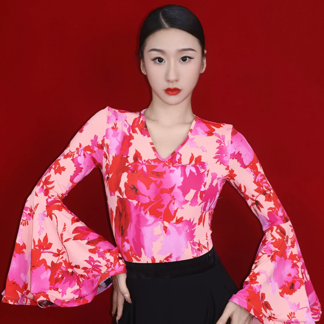 Tina舞服2025秋冬新款天宫丝大袖飘鱼骨长袖上衣国标舞蹈服A15