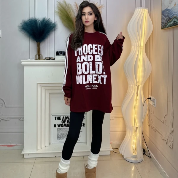 【单独T恤】长袖时尚休闲百搭宽松中长款印花显瘦圆领秋冬1002