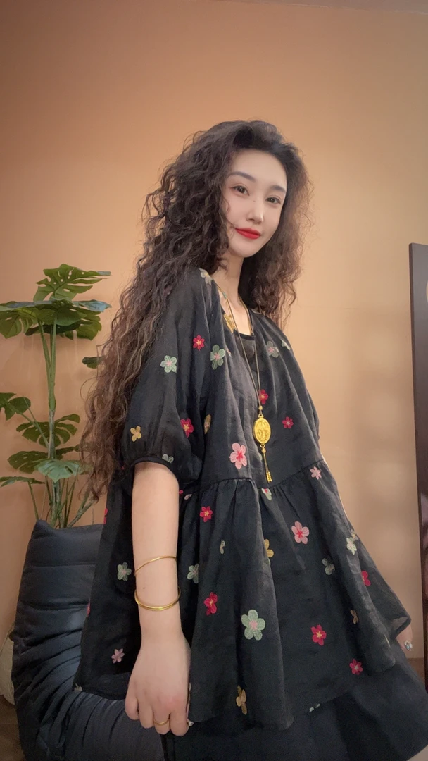 museguhui/木色古汇82583#刺绣花花休闲气质时尚百搭苎麻衫