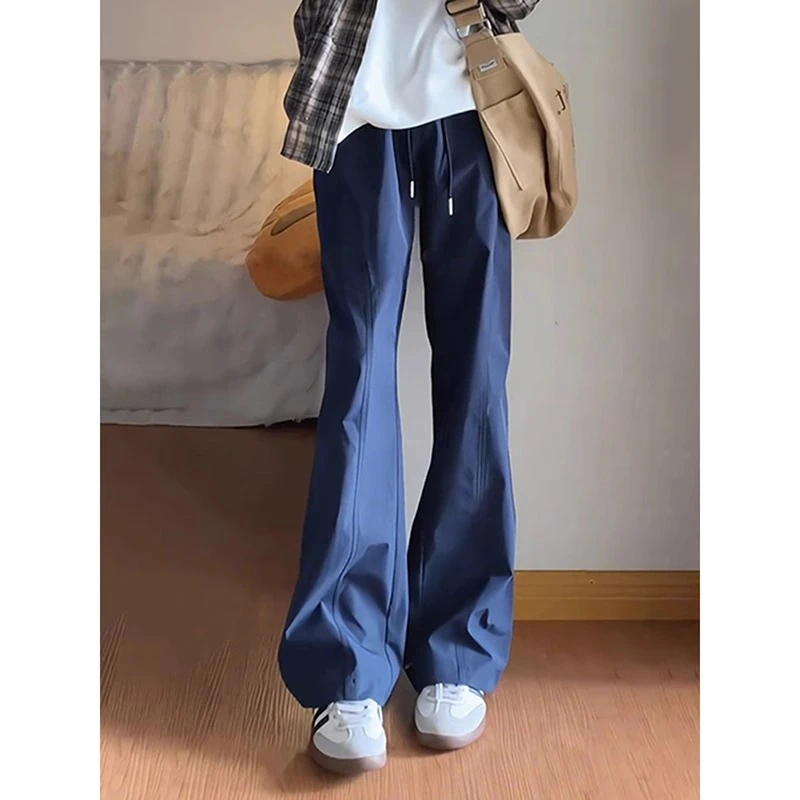 藏青色软壳防水冲锋裤男款户外速干工装裤子美式斜切微喇休闲长裤