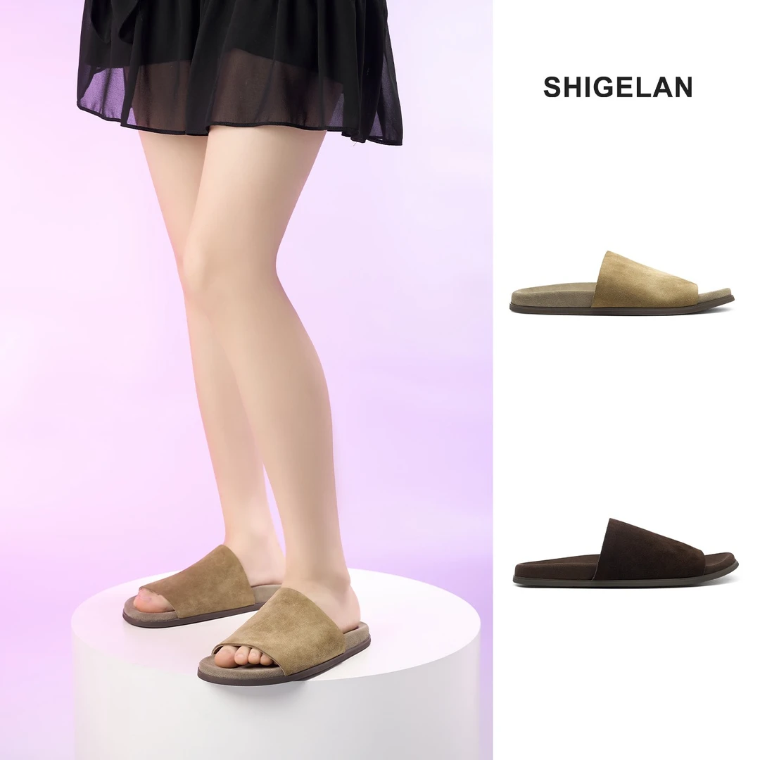 诗歌兰25新款真皮皮纹拖鞋女鞋外穿百搭小众鞋子轻奢鞋子8036-72