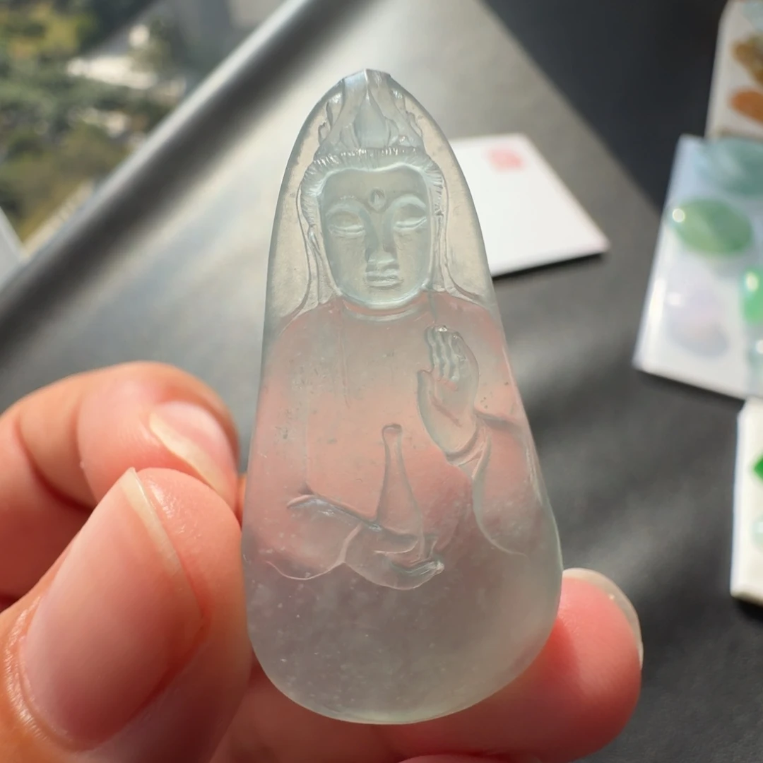 定制翡翠未镶嵌高冰素衣观音38.4✖️19.7✖️6.2