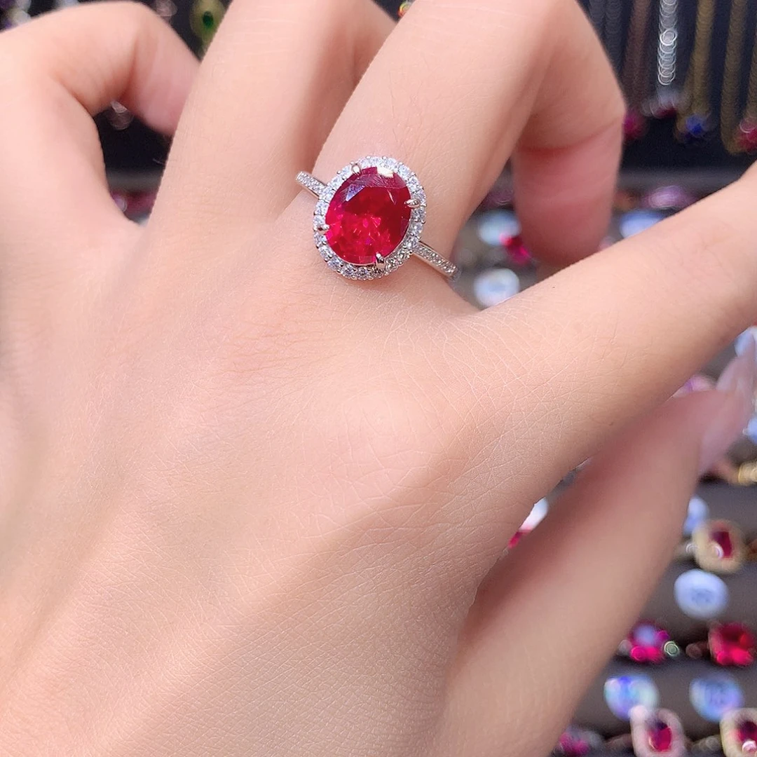红宝石戒指银S925镶嵌白810