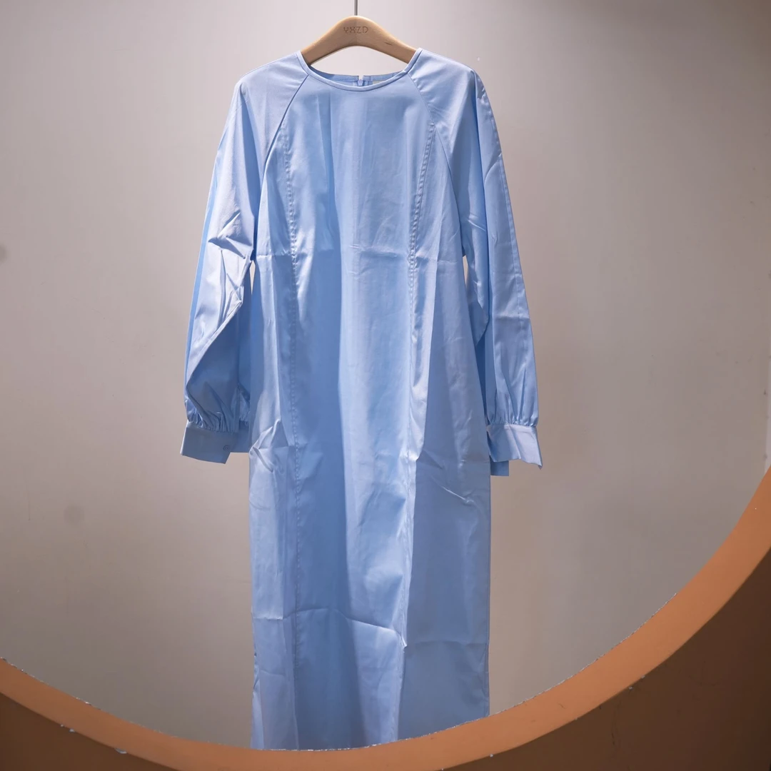 一席之地春秋气质蓝色梭织优雅知性长款连衣裙