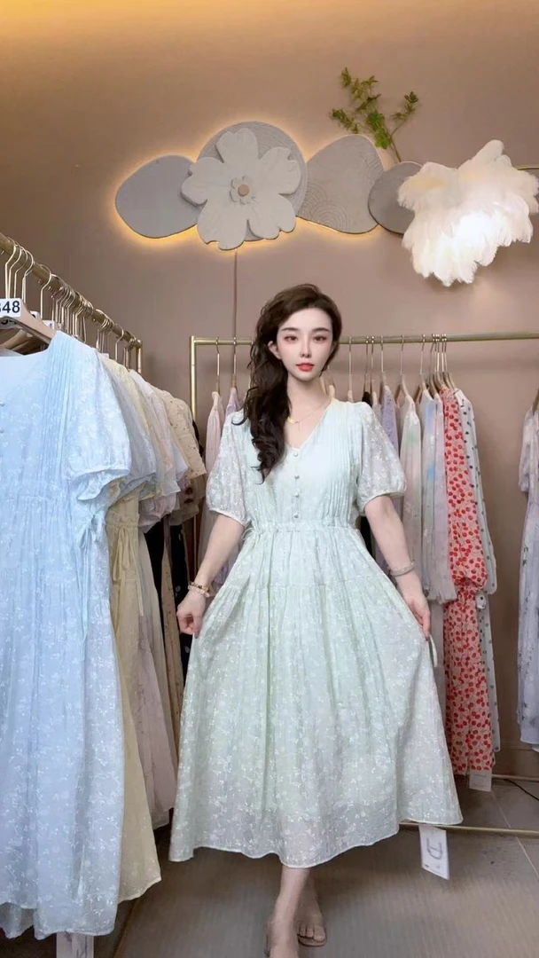 2025夏季法式时尚显瘦高腰好看长款连衣裙（编号229）