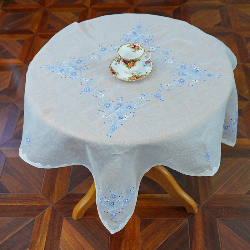 JX067蓝色（85方cm）玻璃纱马德拉刺绣潮绣影绣扎木绣桌布