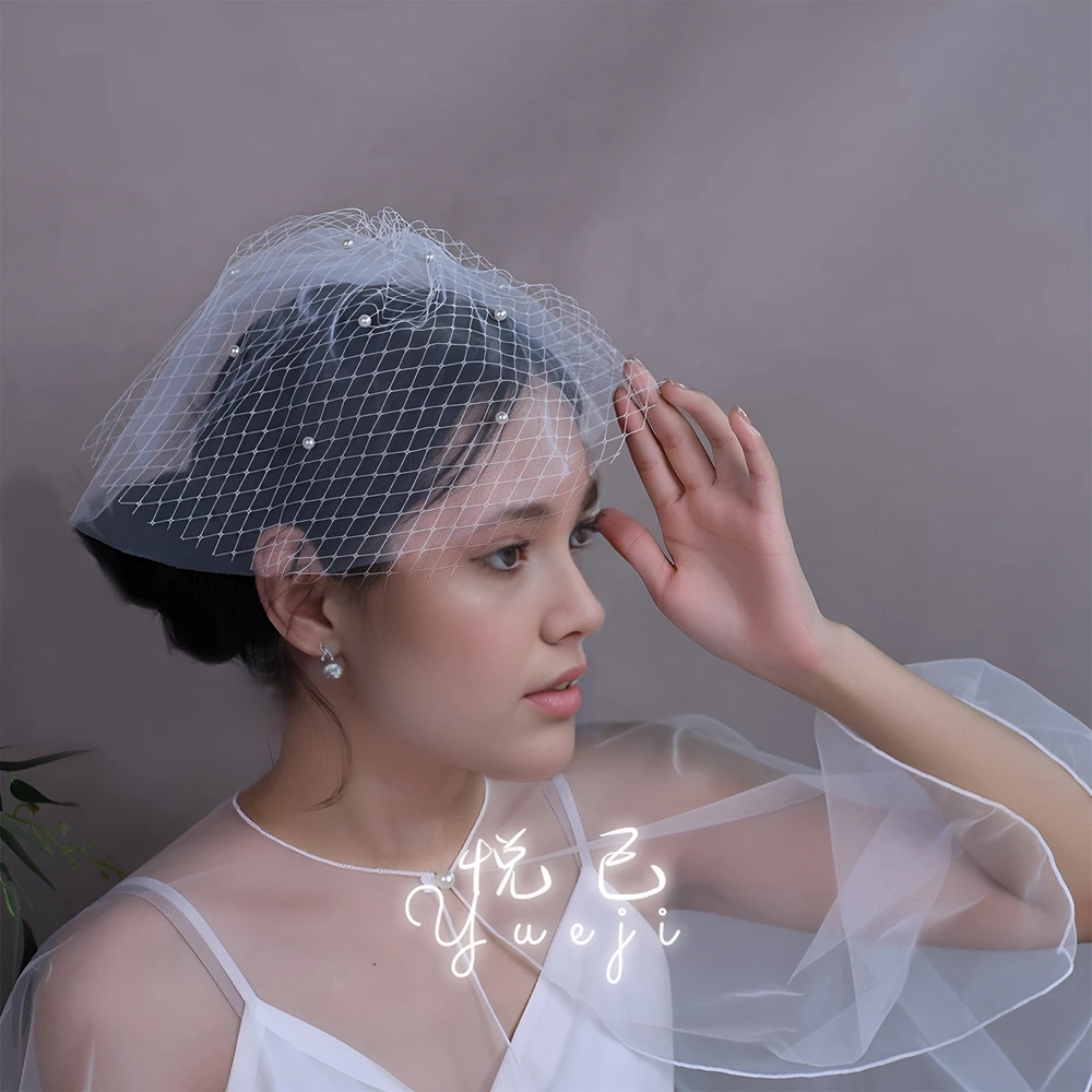 悦己复古珍珠新娘短头纱婚礼拍照氛围感神器订婚试纱必备A01结婚